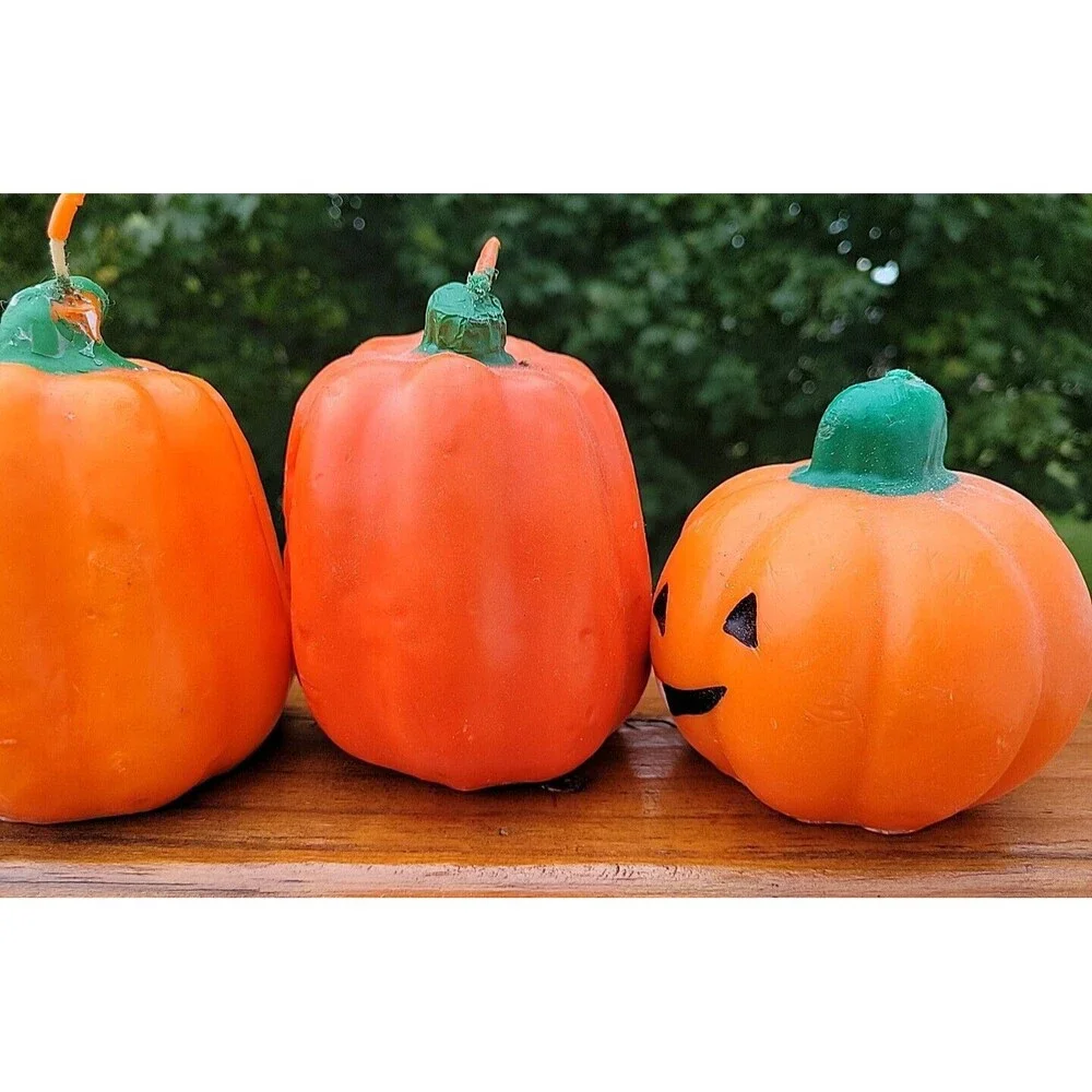 Lot of 4 Vintage Jack o Lantern Halloween Candle Pumpkin Goofy  Kitschy FLAW